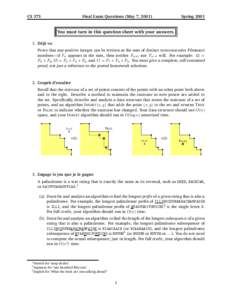 CS 373  Final Exam Questions (May 7, 2001) Spring 2001