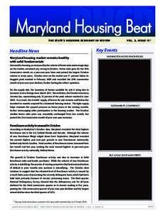 DHCD  Maryland Housing Beat THE STATE’S HOUSING ECONOMY IN RE VIEW  Headline News