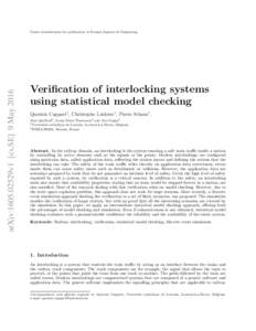 arXiv:1605.02529v1 [cs.SE] 9 MayUnder consideration for publication in Formal Aspects of Computing Verification of interlocking systems using statistical model checking