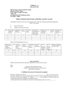 FORM FC – 8 [See ruleThe Secretary to the Government of India, Ministry of Home Affairs, FCRA Wing / Foreigners Division, “NDCC-II”,
