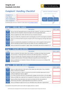 Integrity and Standards Unit (ISU) Complaint Handling Checklist Complaint id: Your Name: