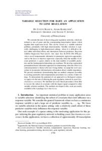 The Annals of Applied Statistics 2014, Vol. 8, No. 3, 1750–1781 DOI: AOAS755 © Institute of Mathematical Statistics, 2014  VARIABLE SELECTION FOR BART: AN APPLICATION