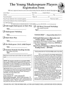 The Young Shakespeare Players Registration Form