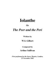 Iolanthe Or The Peer and the Peri Written by