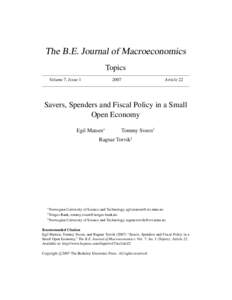 The B.E. Journal of Macroeconomics Topics Volume 7, Issue