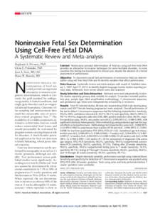 REVIEW  Noninvasive Fetal Sex Determination Using Cell-Free Fetal DNA A Systematic Review and Meta-analysis Stephanie A. Devaney, PhD