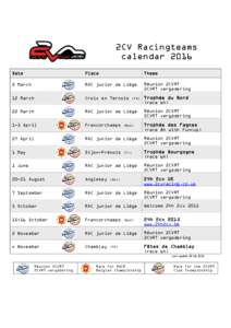 2CV Racingteams calendar 2016 Date Place