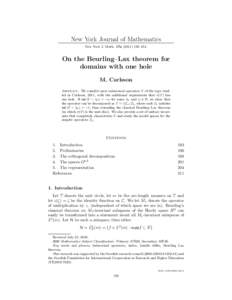 New York Journal of Mathematics New York J. Math. 17a–212. On the Beurling–Lax theorem for domains with one hole M. Carlsson