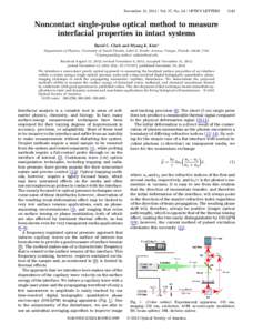 December 15, Vol. 37, NoOPTICS LETTERSNoncontact single-pulse optical method to measure interfacial properties in intact systems