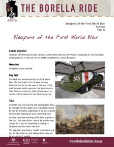 Weapons of the First World War Science Year 8 Weapons of the First World War Lesson objective