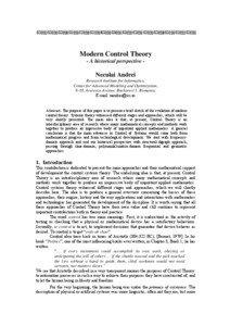 APPROACHES OF MODERN CONTROL THEORY