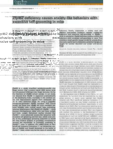 Genes, Brain and Behaviordoi: gbbZfp462 deﬁciency causes anxiety-like behaviors with excessive self-grooming in mice