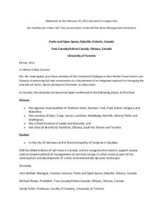 Addendum to the February 25, 2011 document in support for the Coalition for Urban Ash Tree Conservation’s Emerald Ash Borer Management Statement Parks and Open Space, Oakville, Ontario, Canada Tree Canada/Arbres Canada