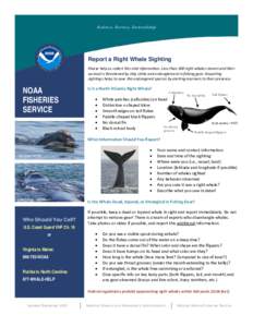 S c ie n c e , S e rvic e , S te wa rd s h ip  Report a Right Whale Sighting Please help us collect this vital information. Less than 500 right whales remain and their survival is threatened by ship strike and entangleme