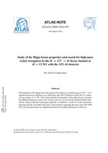 ATLAS NOTE ATLAS-CONF4th August 2016 Study of the Higgs boson properties and search for high-mass scalar resonances