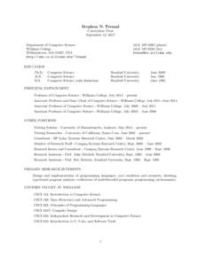 Stephen N. Freund Curriculum Vitae September 12, 2017 Department of Computer Science Williams College Williamstown, MA 01267, USA