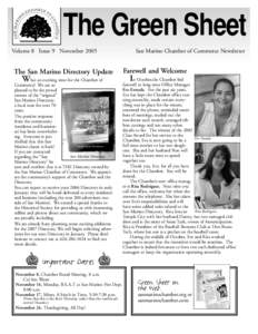 The Green Sheet Volume 8 Issue 9 November 2005 San Marino Chamber of Commerce Newsletter  The San Marino Directory Update