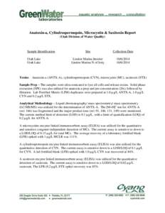 Anatoxin-a, Cylindrospermopsin, Microcystin & Saxitoxin Report (Utah Division of Water Quality) Sample Identification Utah Lake Utah Lake