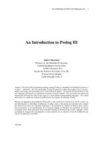 AN INTRODUCTION TO PROLOG III  1 An Introduction to Prolog III