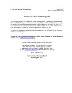 Trinidad and Tobago: Statistical Appendix; IMF Country Report No. 07/9; September 28, 2006