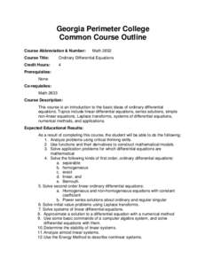 Georgia Perimeter College Common Course Outline Course Abbreviation & Number: Math 2652