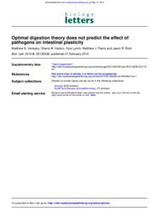 Downloaded from rsbl.royalsocietypublishing.org on May 15, 2013  Optimal digestion theory does not predict the effect of pathogens on intestinal plasticity Matthew D. Venesky, Shane M. Hanlon, Kyle Lynch, Matthew J. Parr