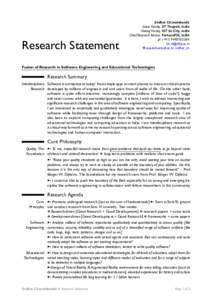 Research Statement  Sridhar Chimalakonda Guest Faculty, IIT Tirupati, India Visiting Faculty, IIIT Sri City, India Chief Research Advisor, FortunaPIX, India