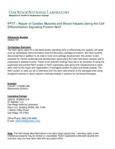 PFTT – Repair of Cardiac Muscles and Blood Vessels Using the Cell Differentiation Signaling Protein Nell1 Disclosure Number[removed]Technology Summary