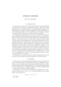 HURWITZ’ THEOREM BRUCE W. WESTBURY 1. Introduction In this article we describe several results based on the paper [Hur98] and which we will refer to as Hurwitz’ theorem. There are several