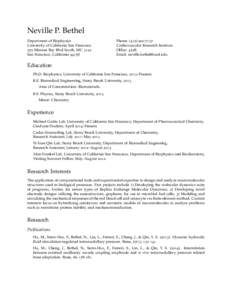Neville P. Bethel Department of Biophysics University of California San Francisco 555 Mission Bay Blvd South, MC 3122 San Francisco, California 94158