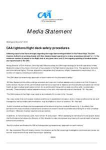 Media Statement - CAA tightens flight deck safety procedures