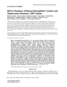 HbVar database of human hemoglobin variants and thalassemia mutations: 2007 update