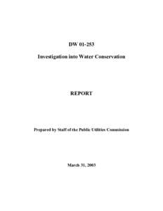 DWInvestigation into Water Conservation REPORT  Prepared by Staff of the Public Utilities Commission