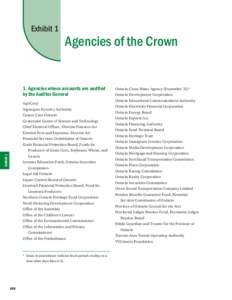 Exhibit 1  Agencies of the Crown 1.	Agencies whose accounts are audited by the Auditor General