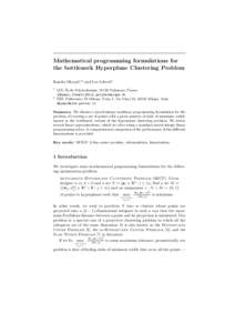 Mathematical programming formulations for the bottleneck Hyperplane Clustering Problem Kanika Dhyani1,2 and Leo Liberti1 1  2