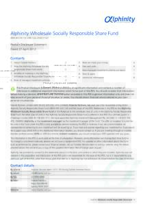 Alphinity Wholesale Socially Responsible Share Fund ARSN  APIR Code HOW0121AU Product Disclosure Statement Dated 27 April 2012