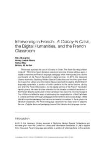 Intervening in French: *A Colony in Crisis*, the Digital Humanities, and the French Classroom