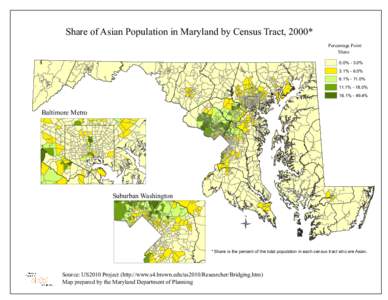 Share of Asian Population in Maryland by Census Tract, 2000* Percentage Point Share 0.0% - 3.0% 3.1% - 6.0%