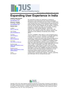 Vol. 10, Issue 2, February 2015, pp[removed]Expanding User Experience in India Kaladhar Bapu Korasala Co-Founder, UXINDIA [removed]