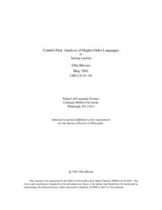 Control-Flow Analysis of Higher-Order Languages or Taming Lambda Olin Shivers May 1991