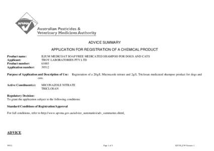 APPLICATION FOR REGISTRATION OF A CHEMICAL PRODUCT