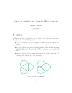 Knots: a handout for Summer Math Program Mladen Bestvina June 2007
