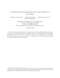 0-1 Integer Linear Programming with a Linear Number of Constraints Russell Impagliazzo ∗