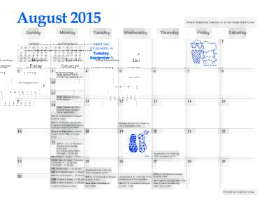 August 2015 Sunday Monday  Tuesday