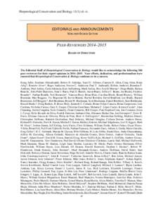 Herpetological Conservation and Biology 11(1):iii–iv.  EDITORIALS AND ANNOUNCEMENTS NON-PEER REVIEW SECTION  PEER-REVIEWERS 2014–2015