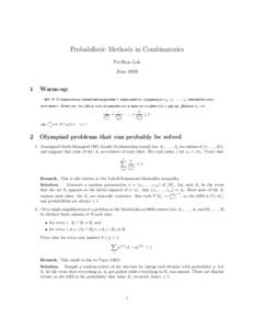 Probabilistic Methods in Combinatorics Po-Shen Loh June
