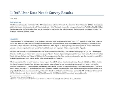 LiDAR User Data Needs Survey Results June 2012 Introduction The Minnesota Geospatial Information Office (MnGeo) is working with the Minnesota Department of Natural Resources (DNR) to develop a data distribution mechanism