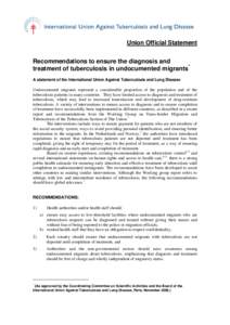 Recommendations to ensure diagnosis and treatment of tuberculosis in undocumented migrants
