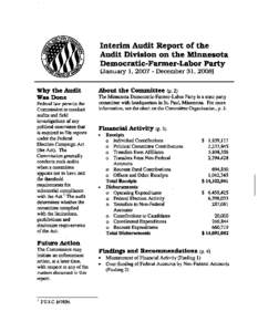 Interim Audit Report of the Audit Division on the Minnesota Democratic-Farmer-Labor Party (Januaiy 1, [removed]December 31, 2008) Why the Audit Was Done