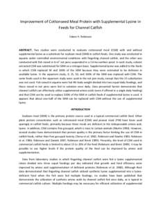 Microsoft Word - Improvement of Cottonseed Meal Protein with Supplemental Lysine in Feeds for Channel Catfish